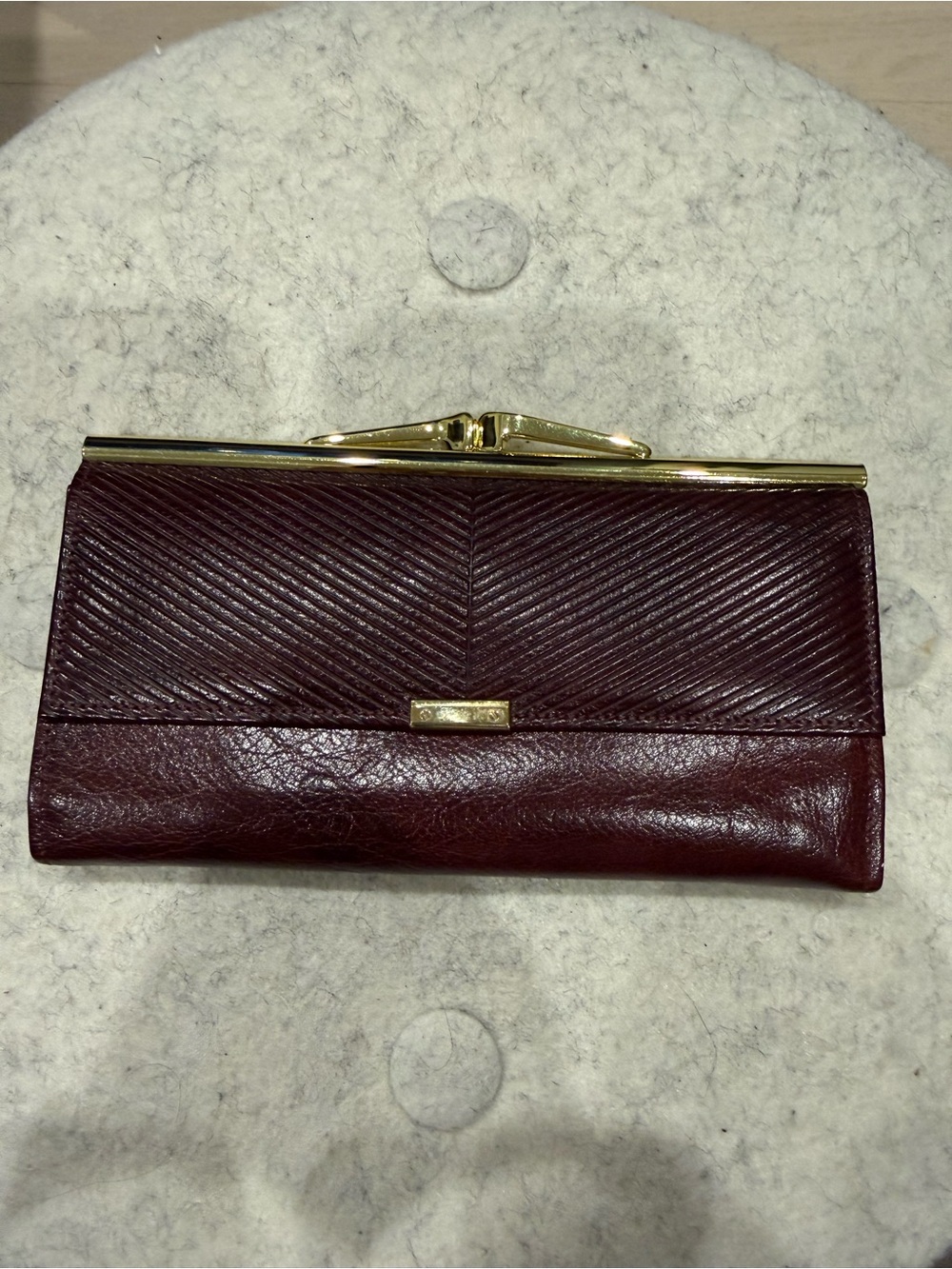 Women's TILLEY Calf Leather Wallet in Deep Burgundy with Gold Trim